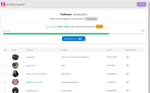 IG Followers Exporter ডাউনলোড করুন – ইনস্টাগ্রাম ডেটা এক্সপোর্ট টুল - Screenshot 2